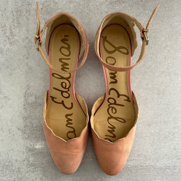 Sam Edelman LARA Scalloped Edge Ankle Strap Block Heel Pumps, Pink 9.5 - Picture 9 of 11